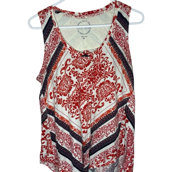 100% Cotton Lucky Brand Red and White Patterned Tank Top - Picture 1 of 7